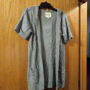 Womens Kenji Short Sleeve Hooded Gray Sweater With Pockets Size  Small 30" Long